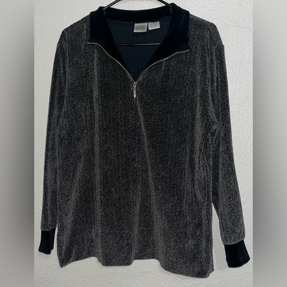 Jason Maxwell Quarter Zip Pullover Black Velvet EUC Size Medium Women’s